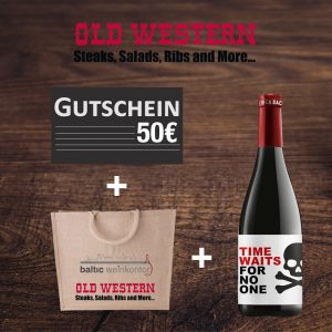 Gutschein Old Western 50€ + Jutetasche + Rotwein